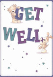 Radiating Cockfosters warmth and genuine well-wishing, this get well card features two delightful characters-a cuddly teddy bear and a spirited puppy-both working in harmony to lift the bold, colourful 'Get Well' message high. The bear's plush, tawny coat and the puppy's velvety ears are rendered with inviting texture, as though ready to be hugged. Vivid shades of indigo and teal shape the bold letters, providing a lively contrast set against the soft, creamy background reminiscent of Cockfosters' tranquil green spaces. Whimsical stars in mottled blues and purples glow softly throughout the card, capturing the magic and hope that comes with sending comfort to someone in need. The scene feels alive and comforting, much like the fresh, local bouquet deliveries from Flowers Cockfosters that bring cheer to neighborhoods around Oakwood and Trent Park. Each visual element, carefully crafted, extends an invitation to recovery and warmth, transforming this simple card into a touching symbol of care and joy for Cockfosters families.